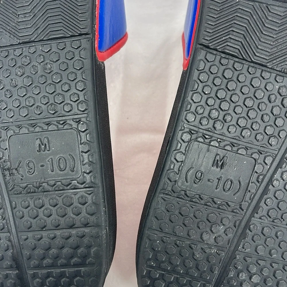 KU MENS SIZE 9-10 Red and Blue Slide Sandals